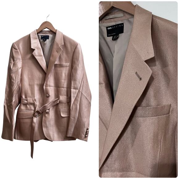 ASOS DESIGN Men’s Gold Metallic Slim Belted Suit Blazer Jacket Long Size 40 - Picture 9 of 9